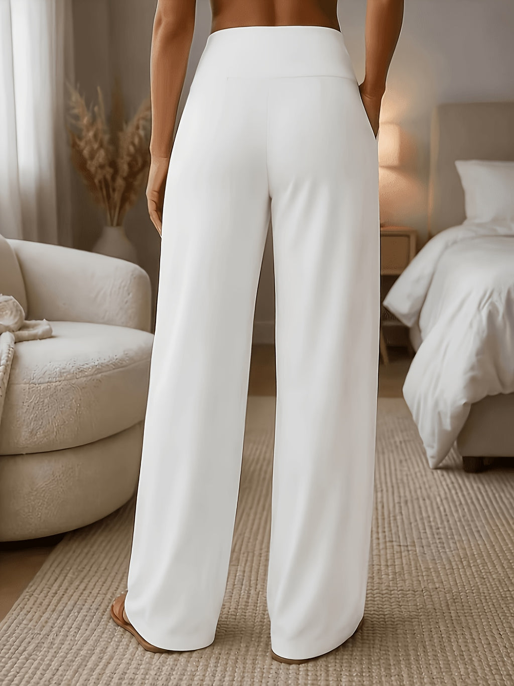Pantalon droit grande taille — Ceinture galbée quatre teintes