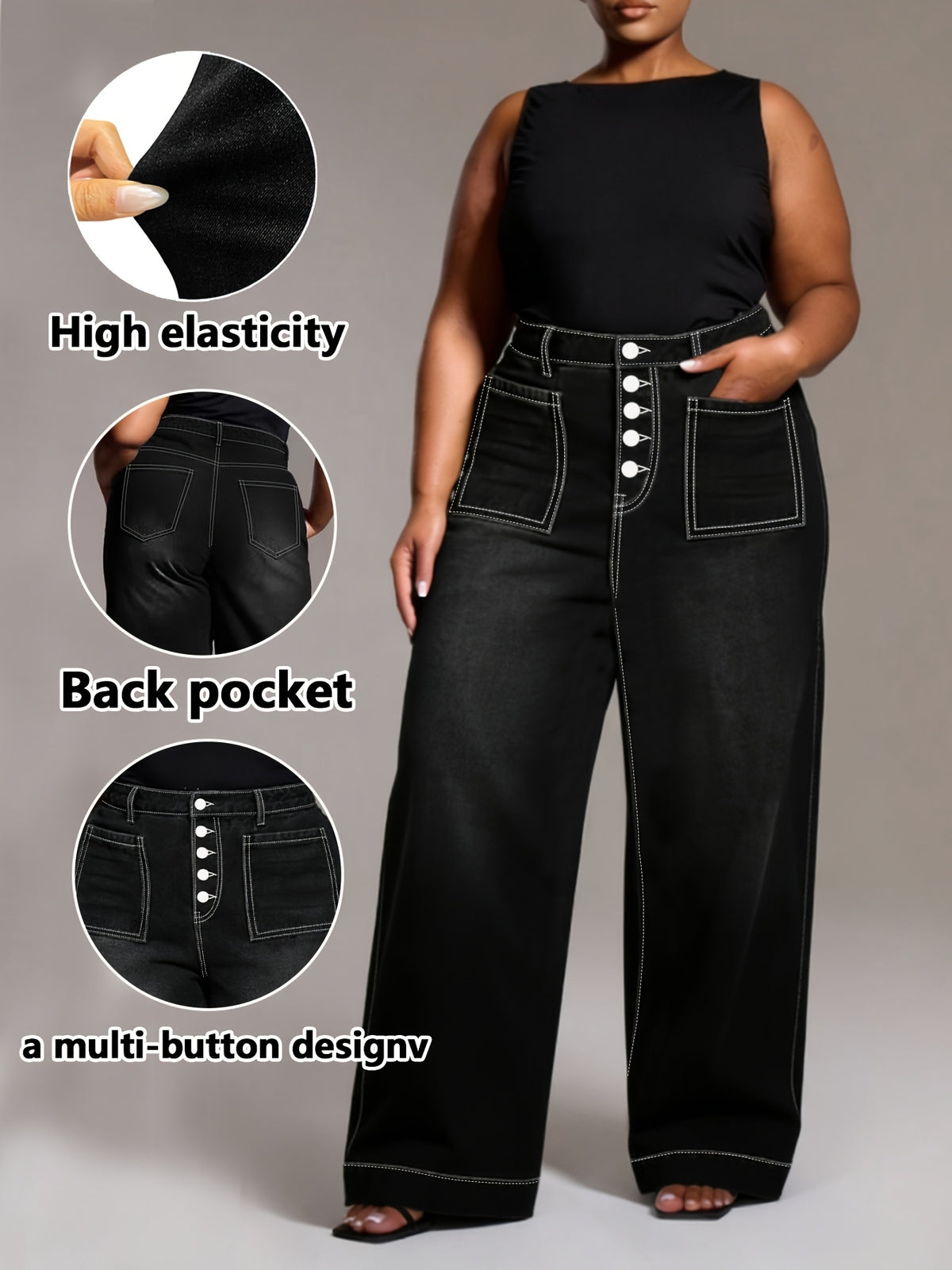 Pantalon grande taille, coupe oversize, tombé fluide, porté de face