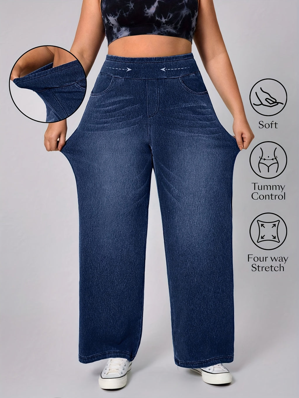 Pantalon grande taille, coupe droite, poches pratiques, toucher naturel, autre coloris