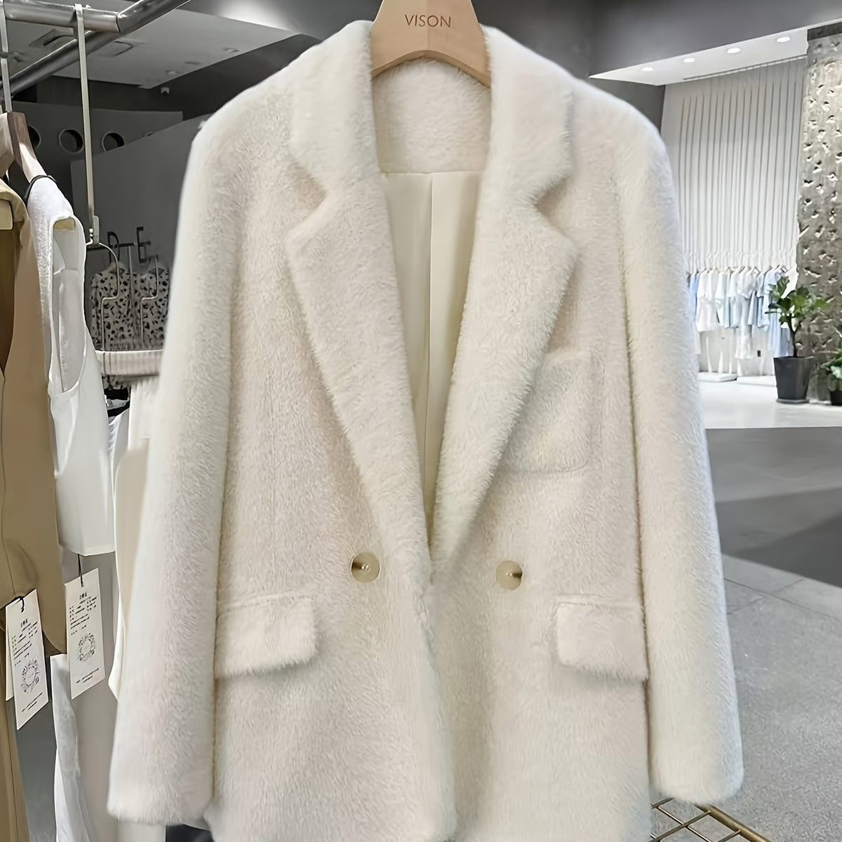 Manteau grande taille, coupe oversize, col à revers, boutonnage — matière : polyester Image