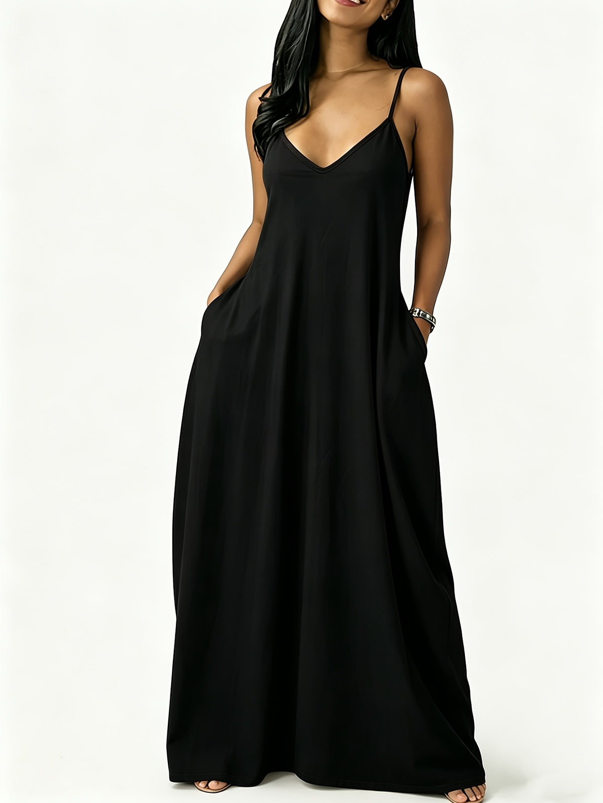 Robe longue grande taille — Fines bretelles et poches profondes