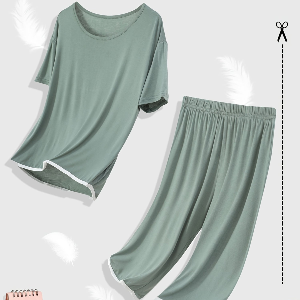 Pyjama grande taille, manches courtes, tombé fluide — matière : viscose Image
