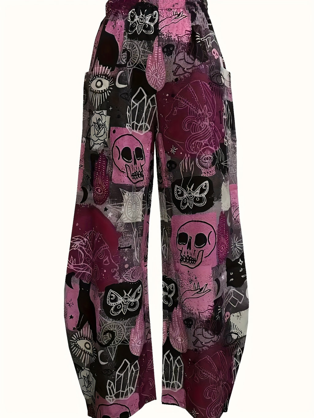Pantalon grande taille, coupe évasée, jambe large, esprit décontracté — composition : 95% Polyester, 5% Élasthanne