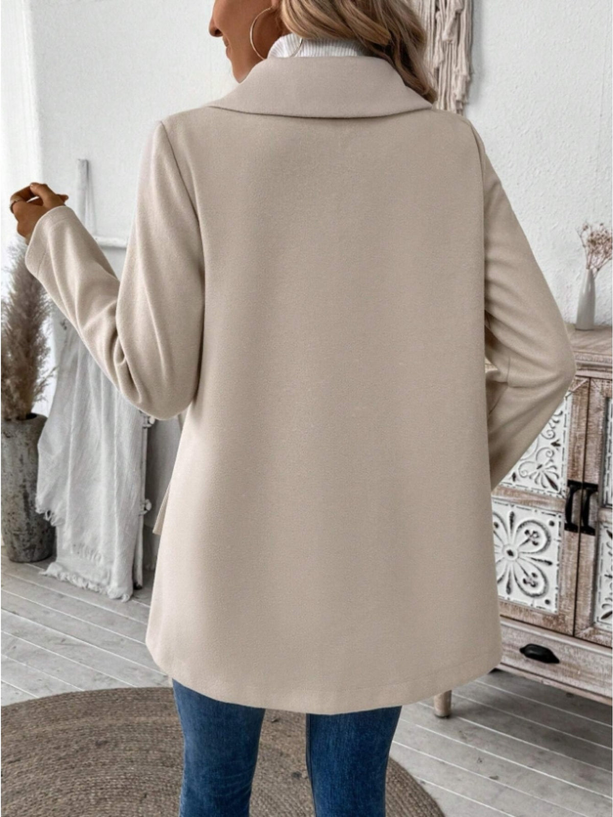 Manteau grande taille, col à revers, boutonnage, manches longues, autre coloris
