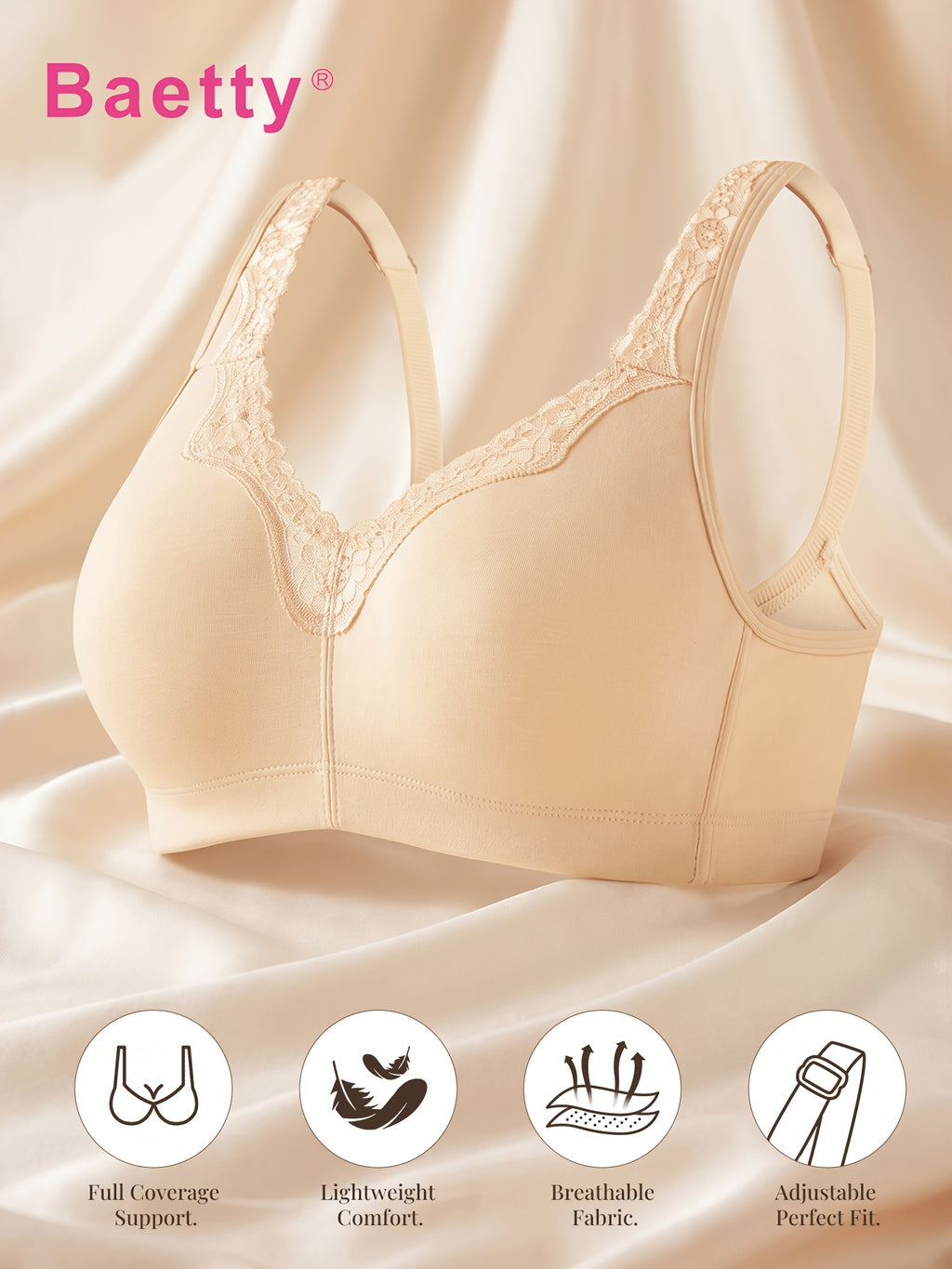 Soutien-gorge grande taille — Coton, feston de dentelle