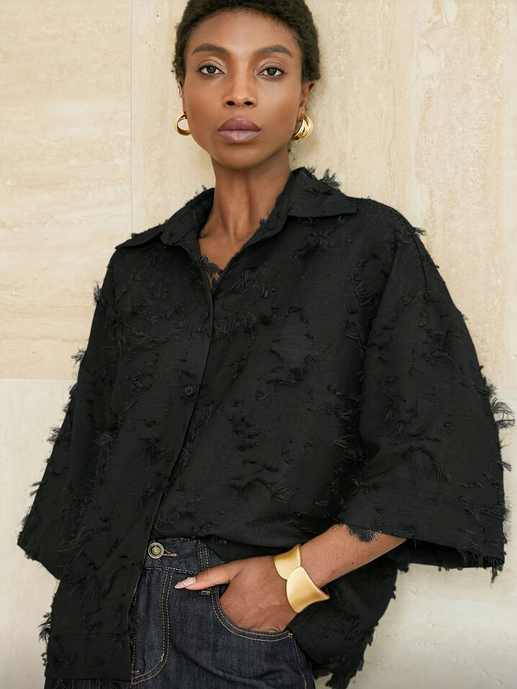 Chemise grande taille, coupe ample, porté de face