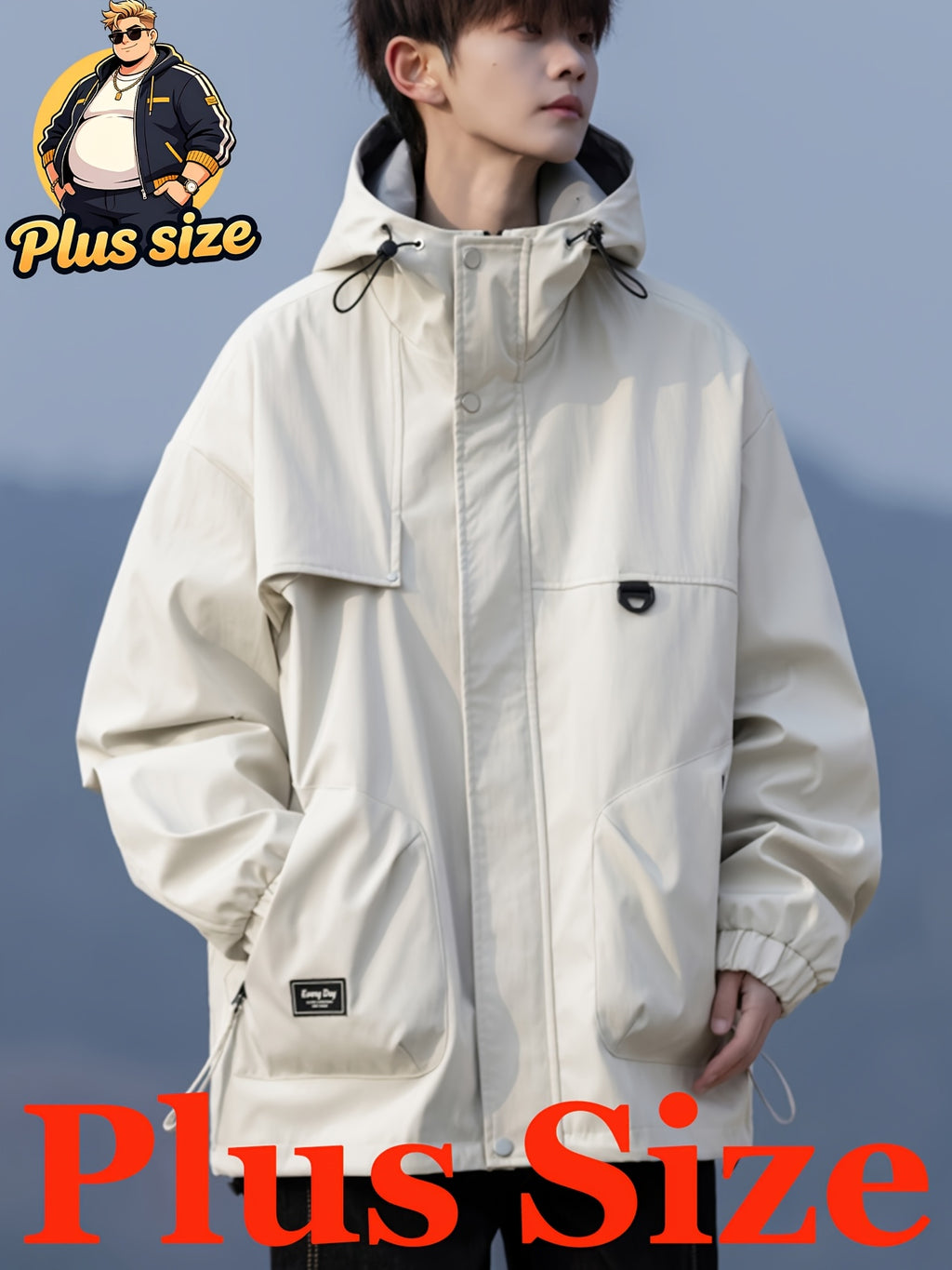 Veste grande taille, coupe ample, poches pratiques, coupe-vent, porté de face