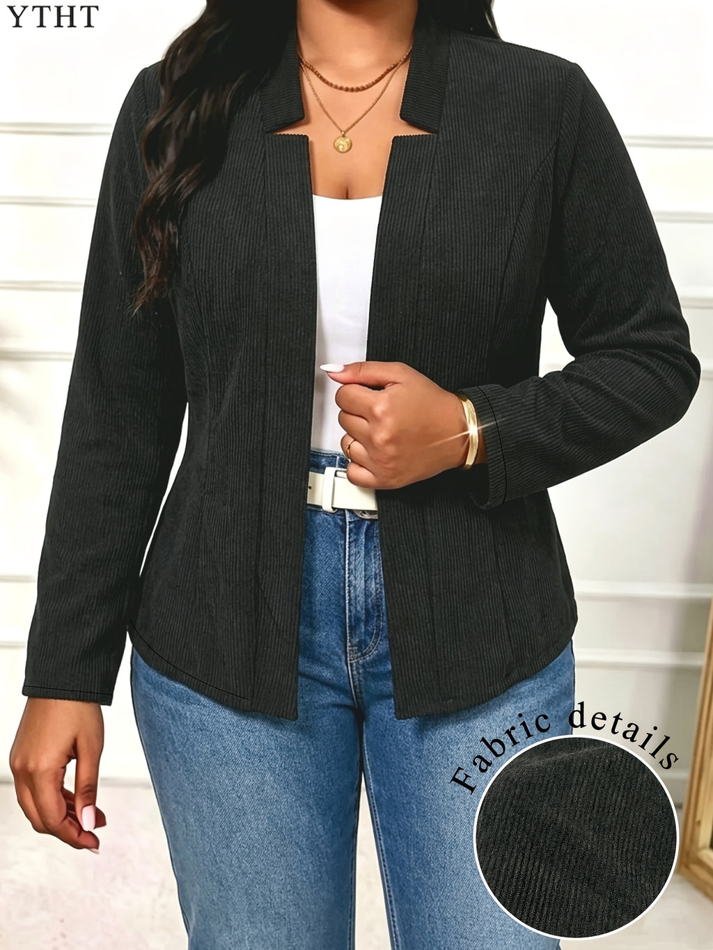 Veste grande taille en velours côtelé, vue de profil