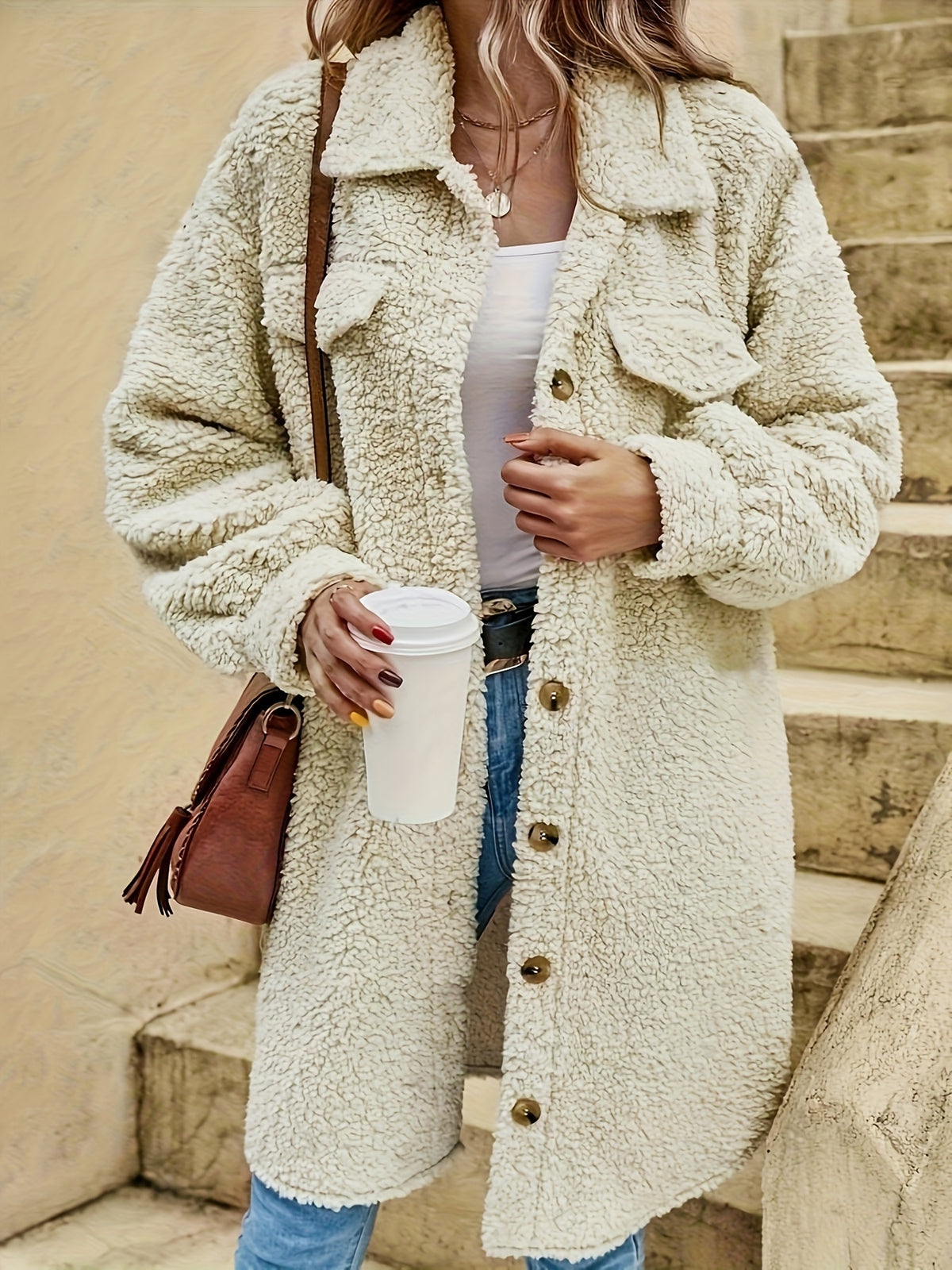 Manteau grande taille en sherpa, toucher doudou, chaleur d'hiver — composition : 100% Polyester Image