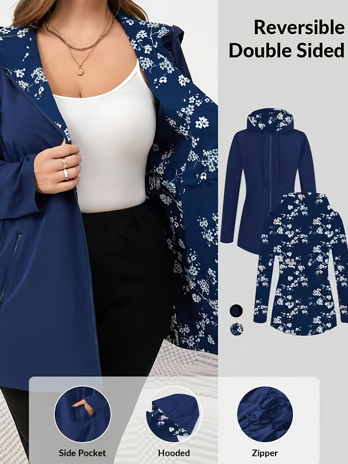 Trench grande taille, coupe ample, capuche, vu de dos
