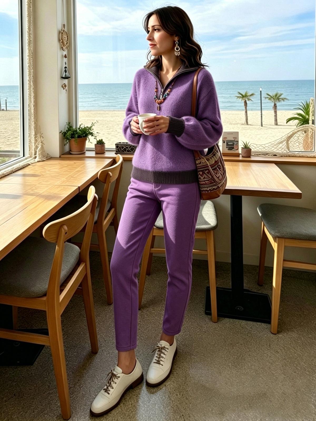 Pull grande taille en laine, coupe ample, fermeture zippée, tenue chaude, autre coloris