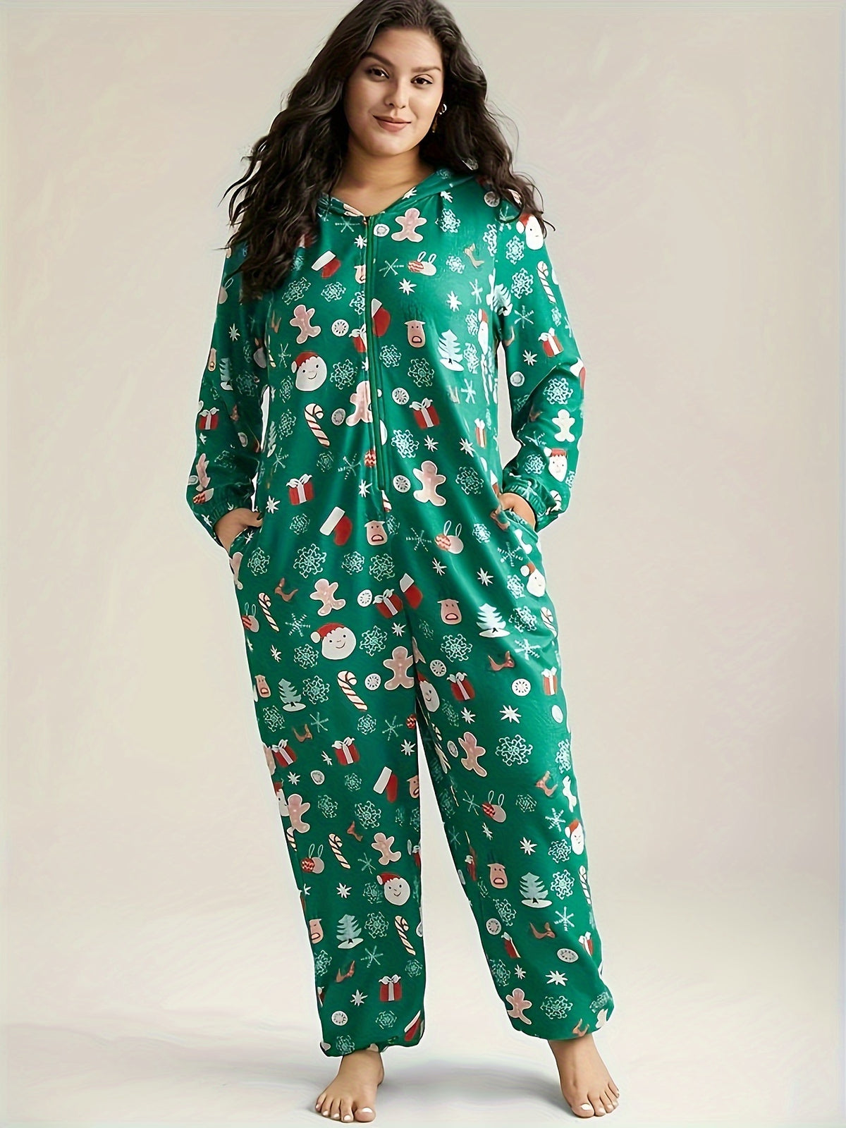 Pyjama grande taille, fermeture zippée, chaleur d'hiver, détail du tissu