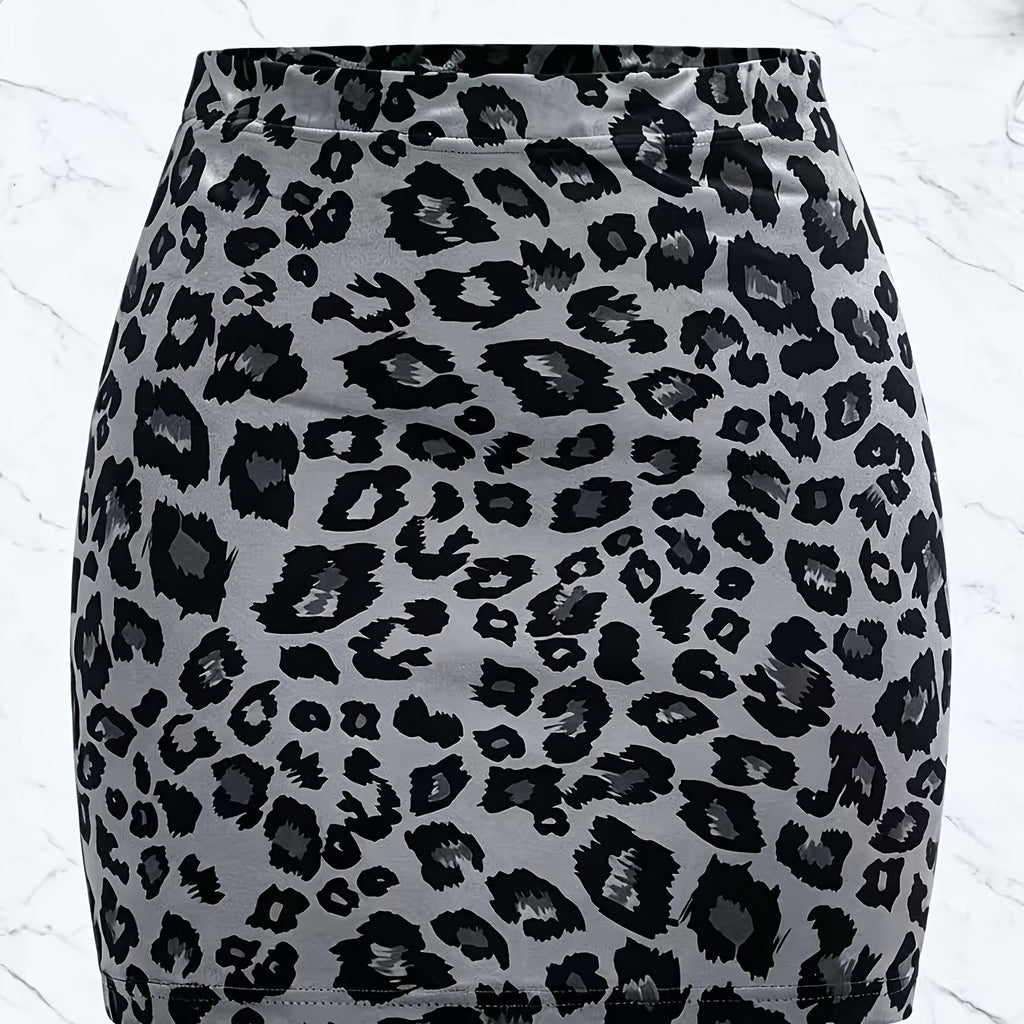 Jupe grande taille à imprimé léopard, allure élégante — matière : polyester