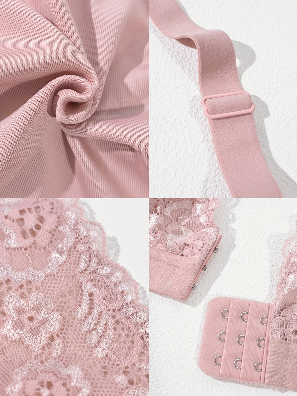 Soutien-gorge grande taille — Dentelle rosée, agrafes frontales