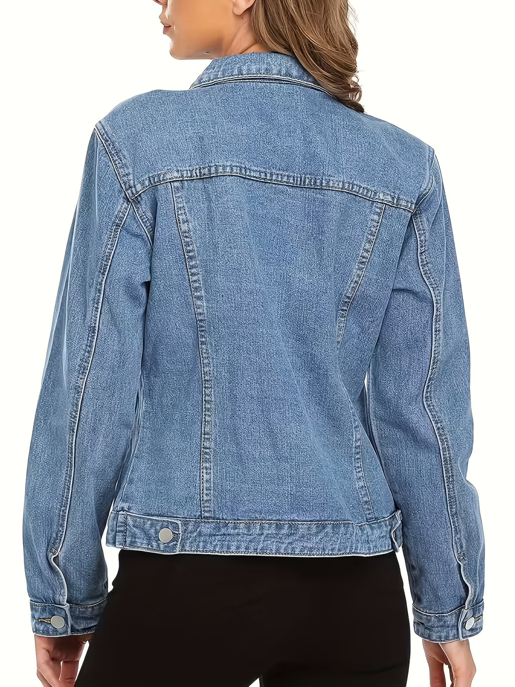Veste grande taille, délavage doux, tenue franche, vu de dos