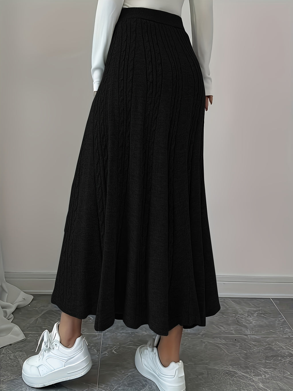 Jupe grande taille, ceinture assortie, chaleur d'hiver, vue de profil