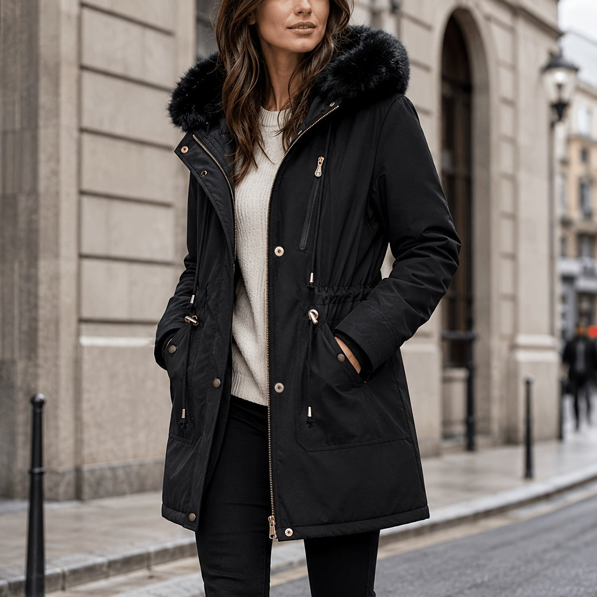 Manteau grande taille, chaleur d'hiver, tissu épais — matière : polyester Image