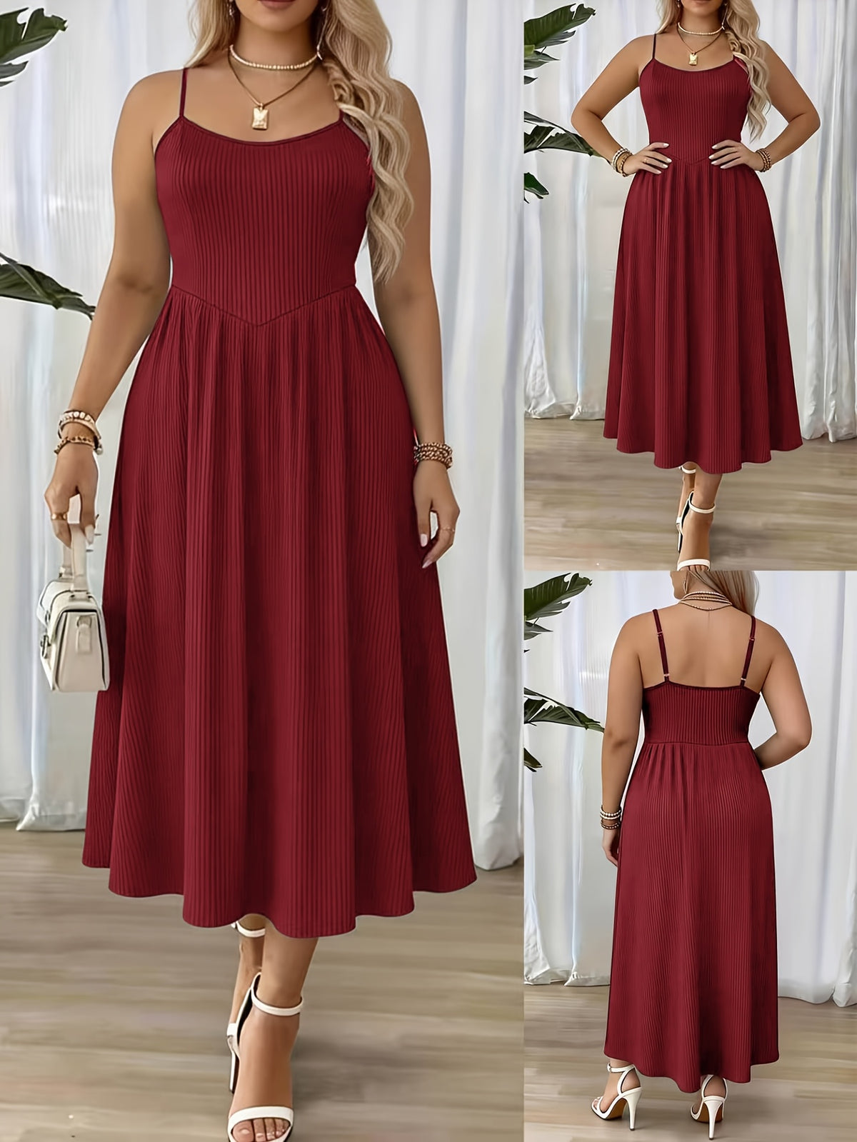 Robe longue grande taille — Maille côtelée à buste pointu