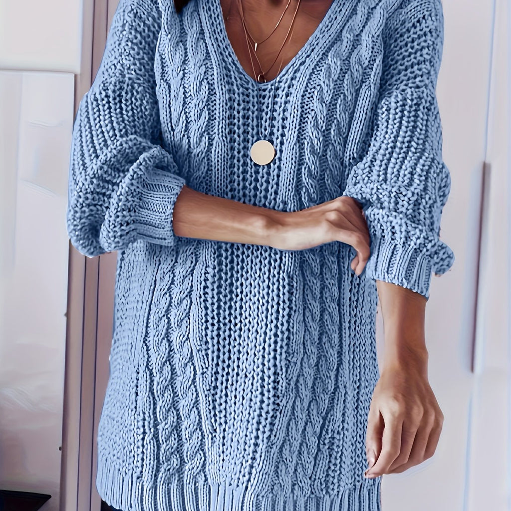 Pull grande taille, col V, forte élasticité, porté de face
