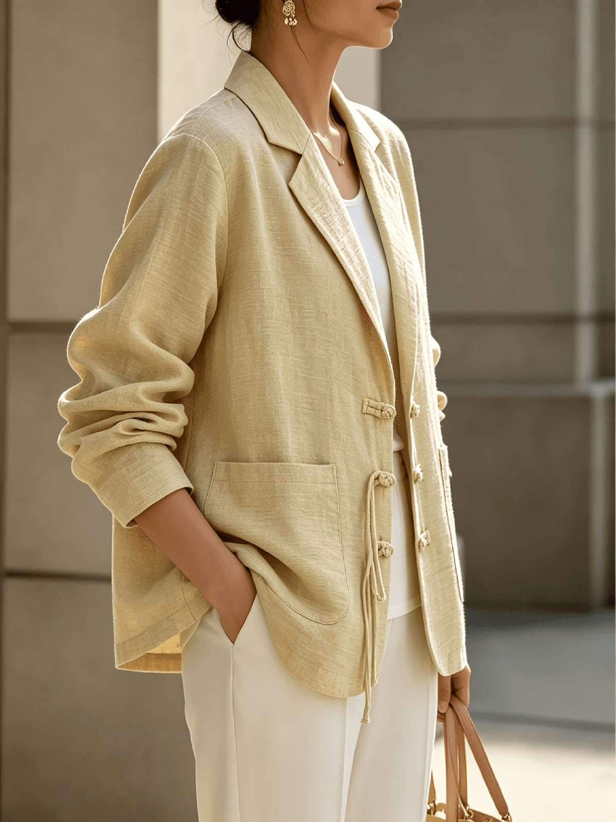 Blazer grande taille, coupe oversize, manches longues