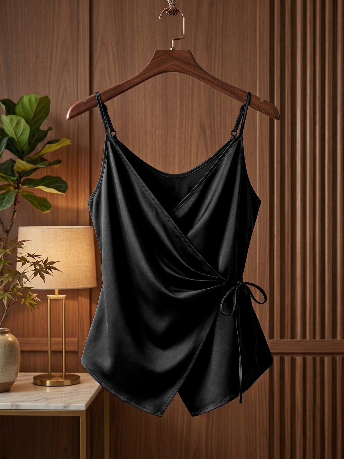 Débardeur grande taille en satin en dégradé sans manches, tombé fluide, détail du tissu