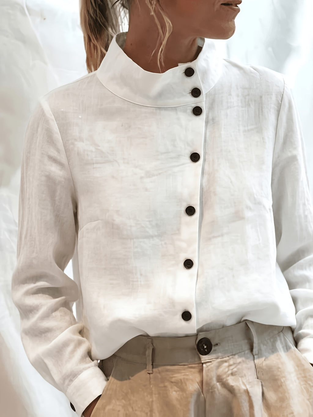 Chemise grande taille, coupe oversize, manches longues, toucher naturel — composition : 100% Coton