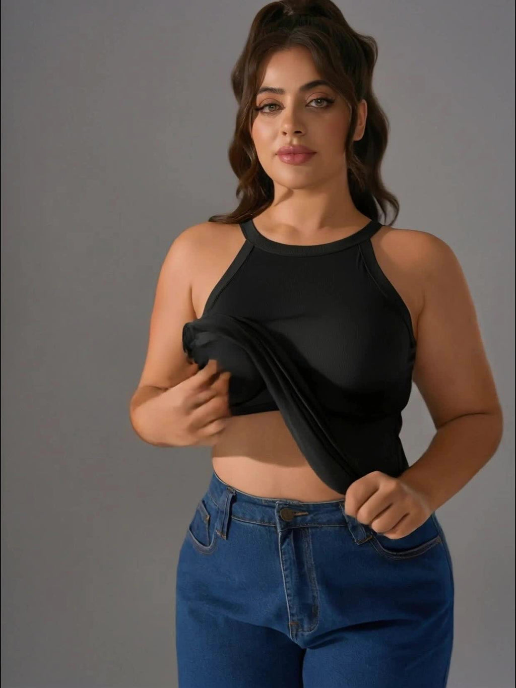 Débardeur col licou grande taille — Noir à coquilles intégrées