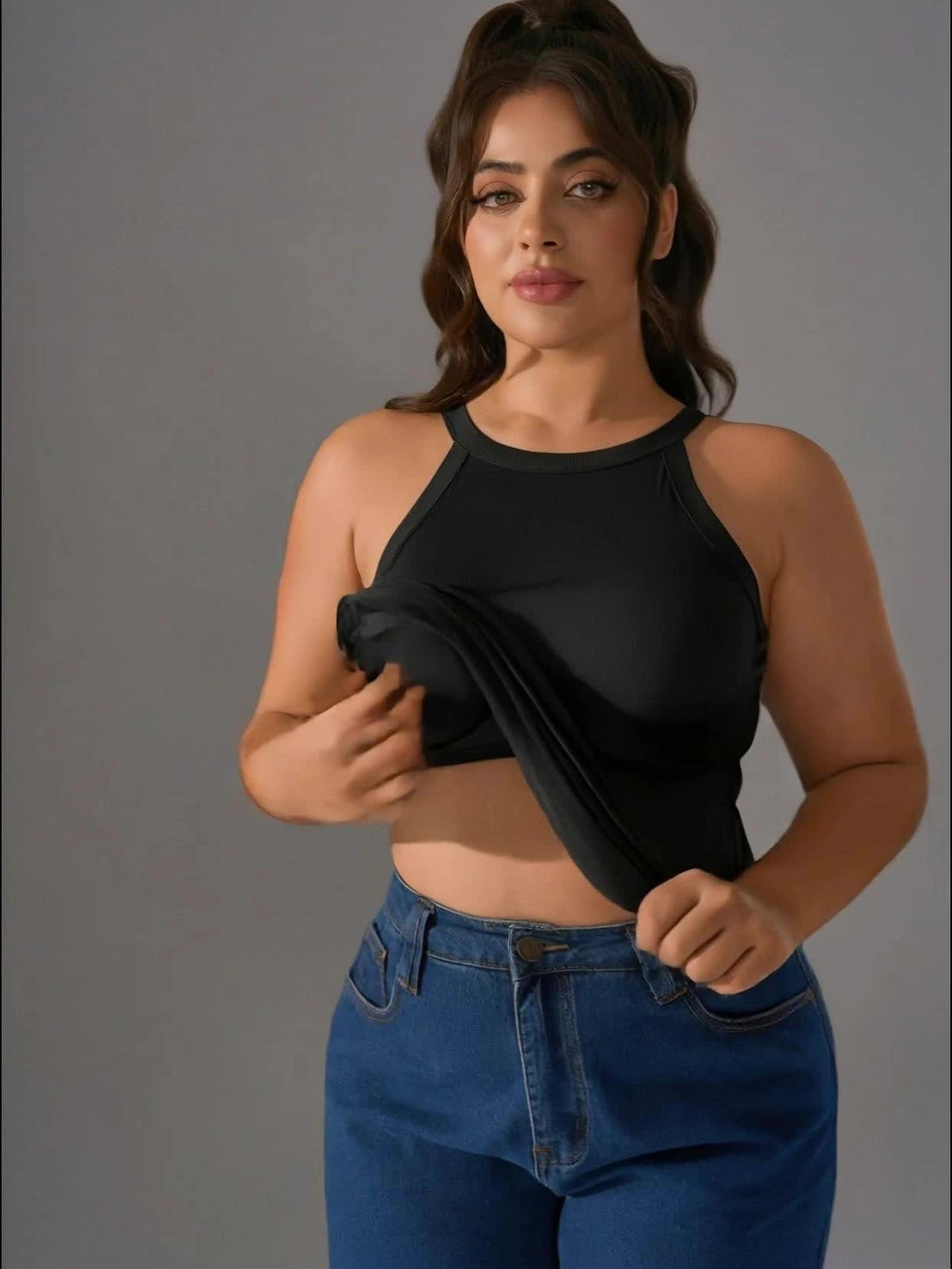 Débardeur col licou grande taille — Noir à coquilles intégrées
