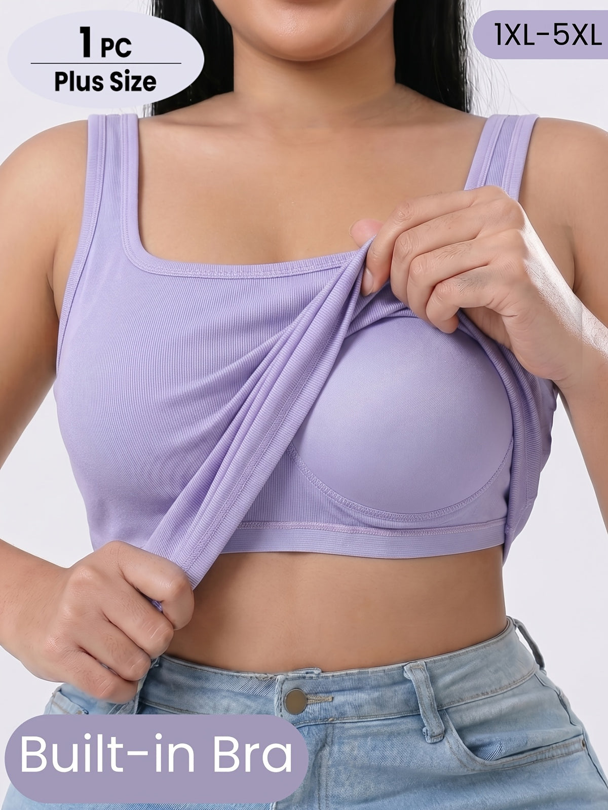 Débardeur grande taille, encolure carrée et bonnets intégrés