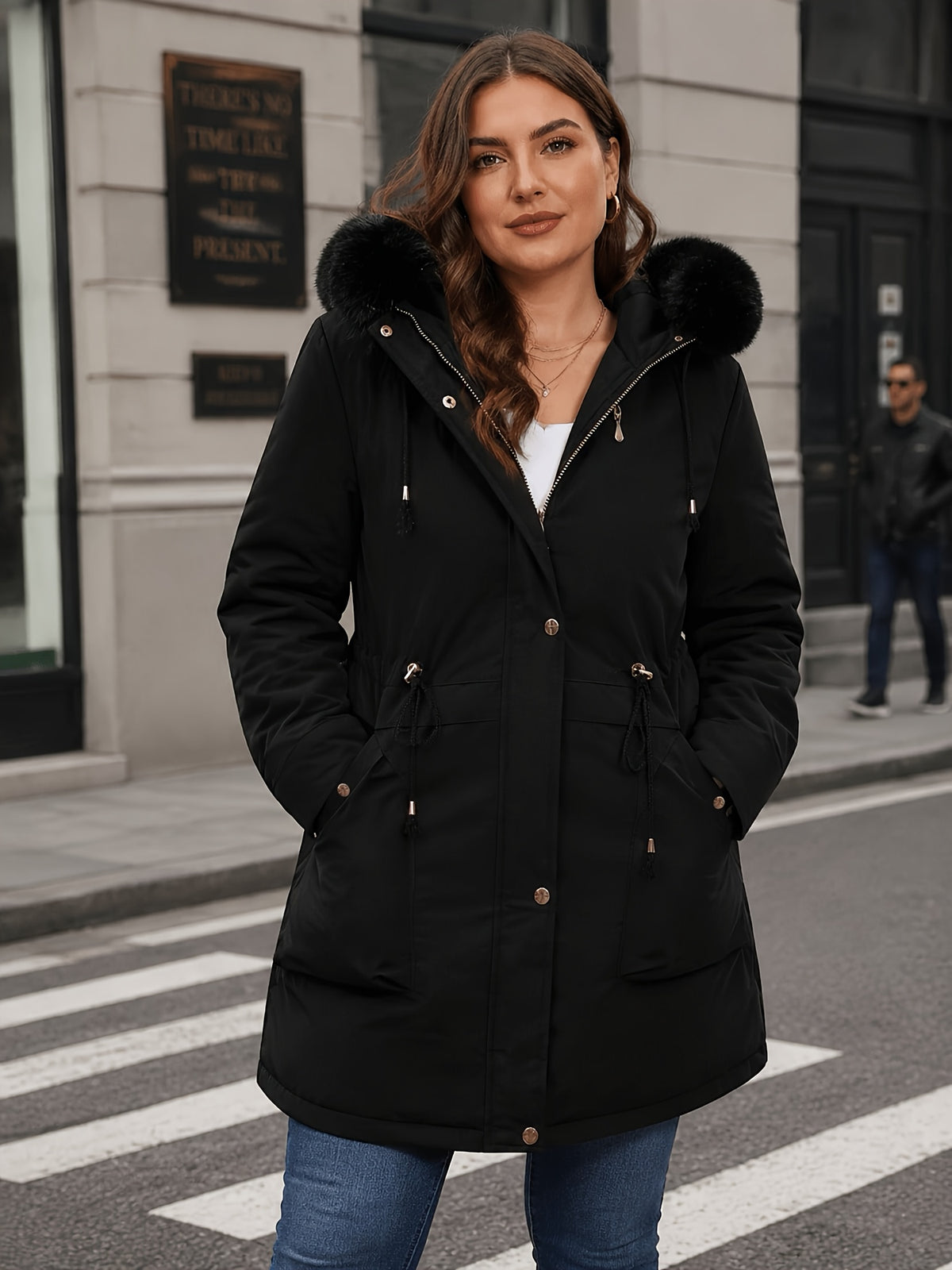 Veste grande taille, coupe oversize, longueur midi, cordon de serrage, autre coloris
