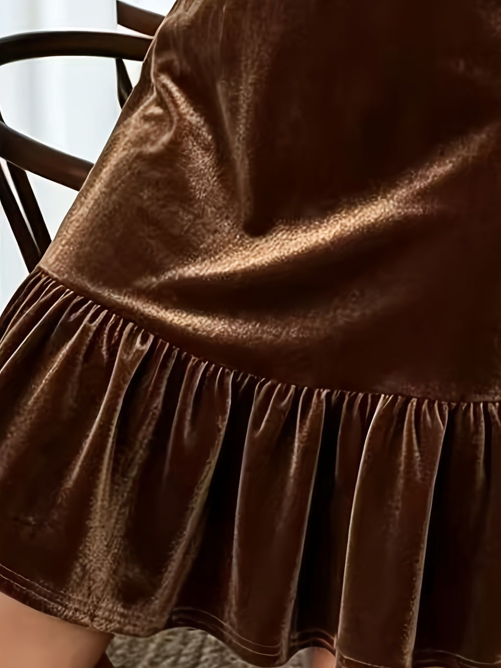 Robe grande taille en velours, coupe ample, volants, toucher profond