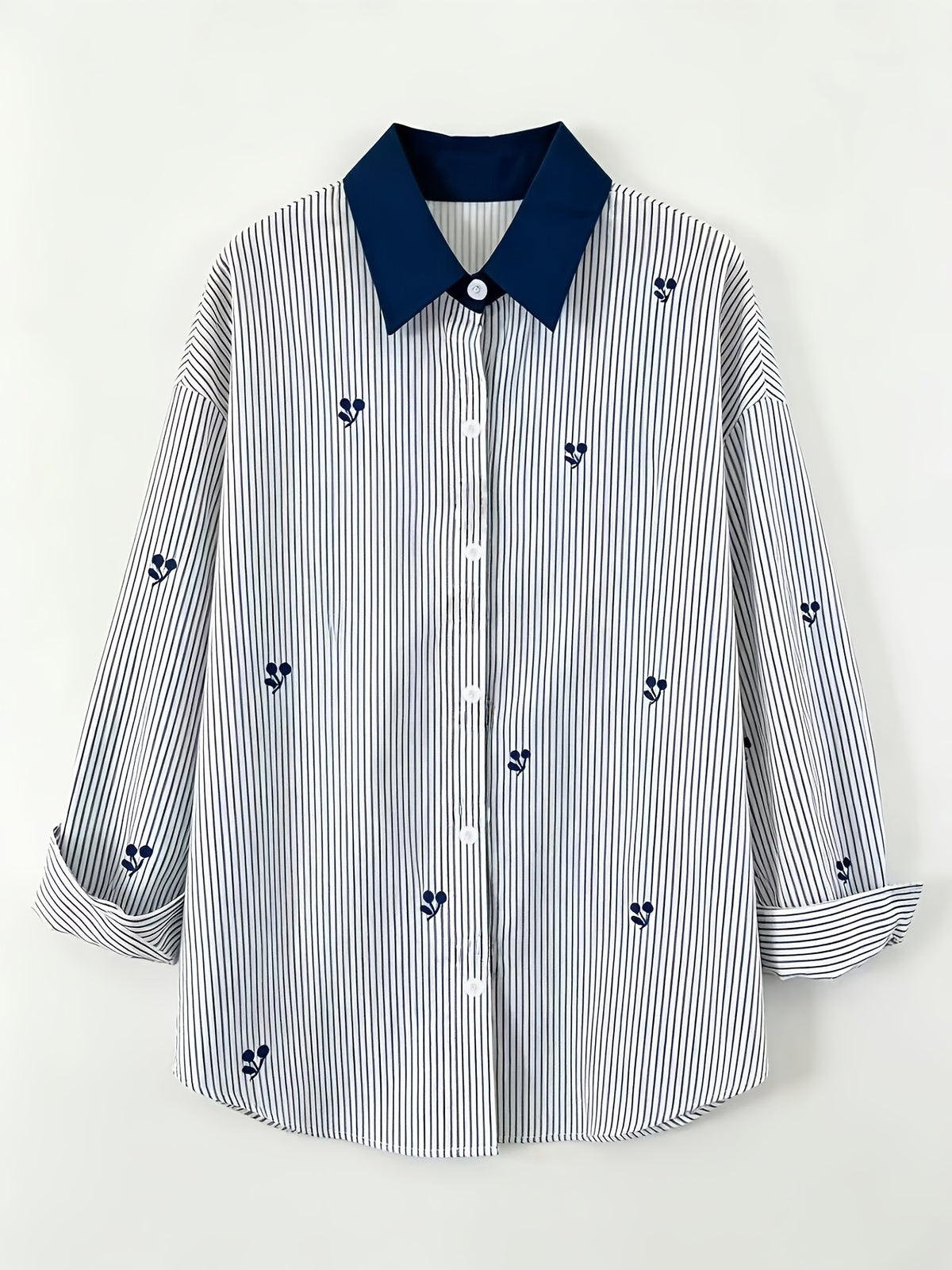 Chemise grande taille à rayures, manches longues, color block — composition : 100% Polyester Image
