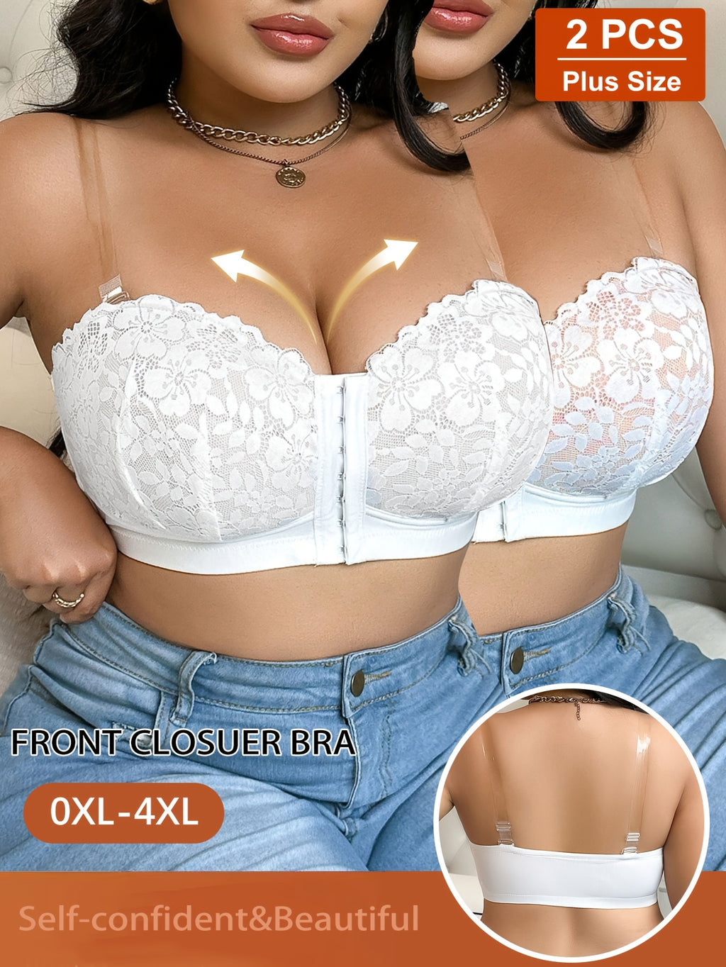 Duo de bandeaux grande taille — Dentelle florale, agrafe devant