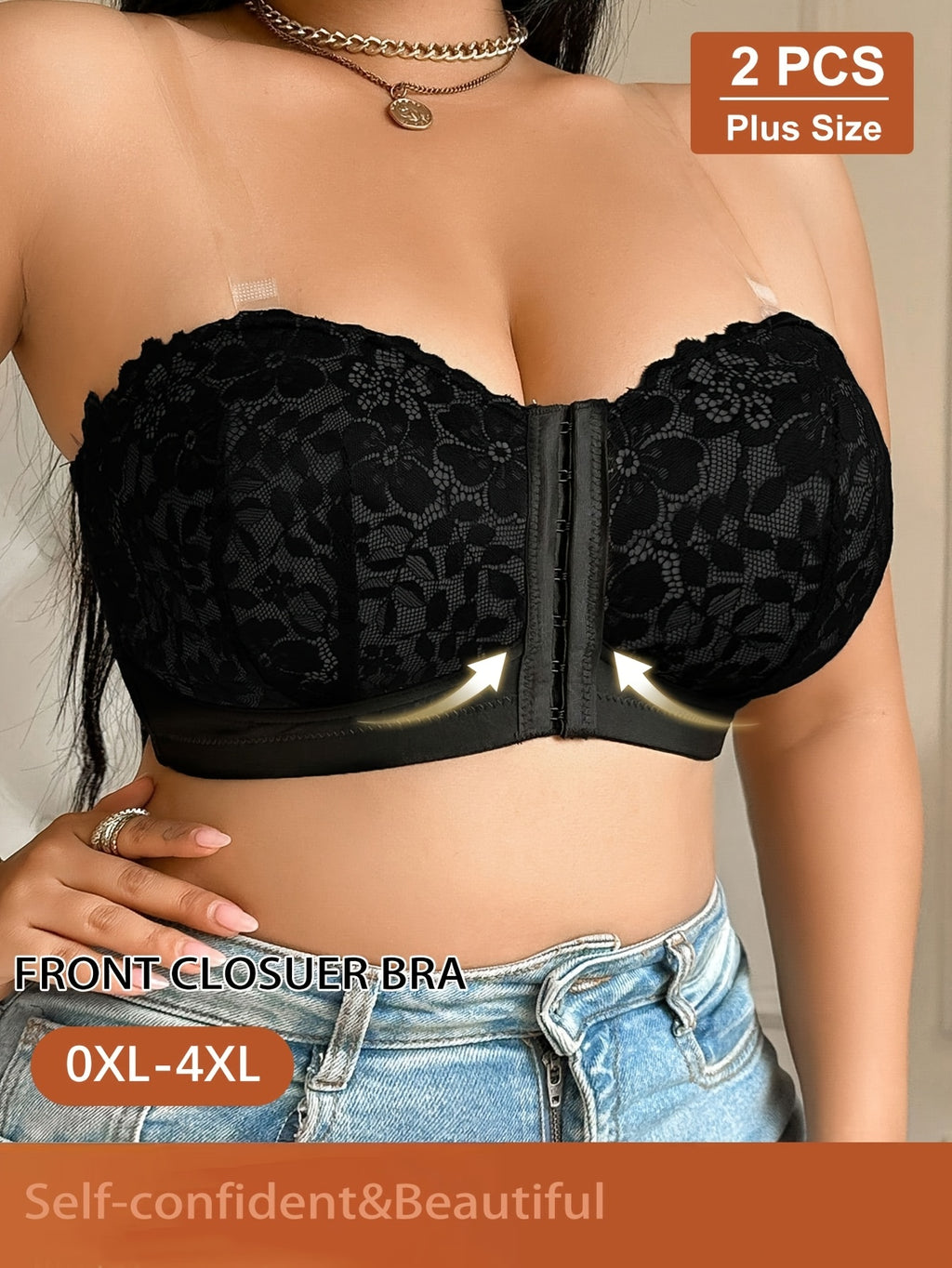 Duo de bandeaux grande taille — Dentelle florale, agrafe devant