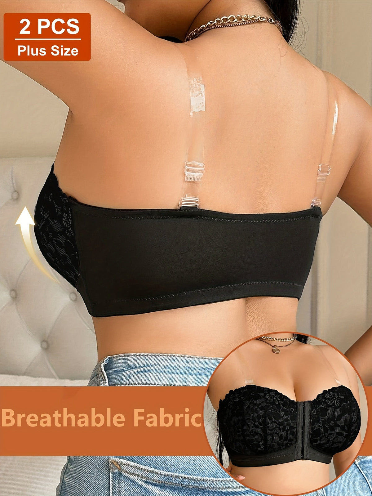 Duo de bandeaux grande taille — Dentelle florale, agrafe devant