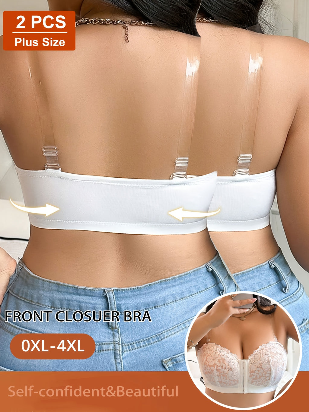 Duo de bandeaux grande taille — Dentelle florale, agrafe devant