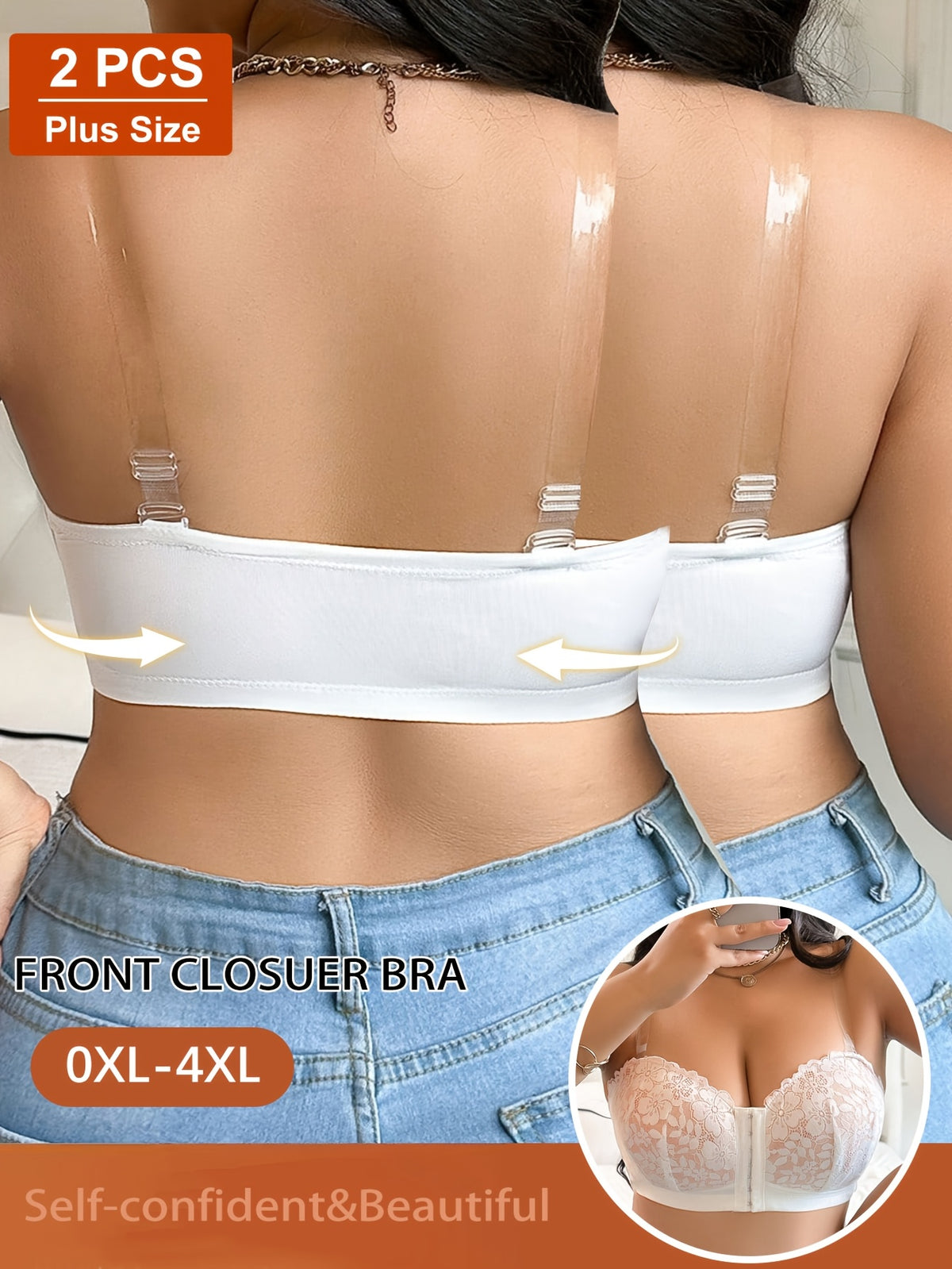 Duo de bandeaux grande taille — Dentelle florale, agrafe devant