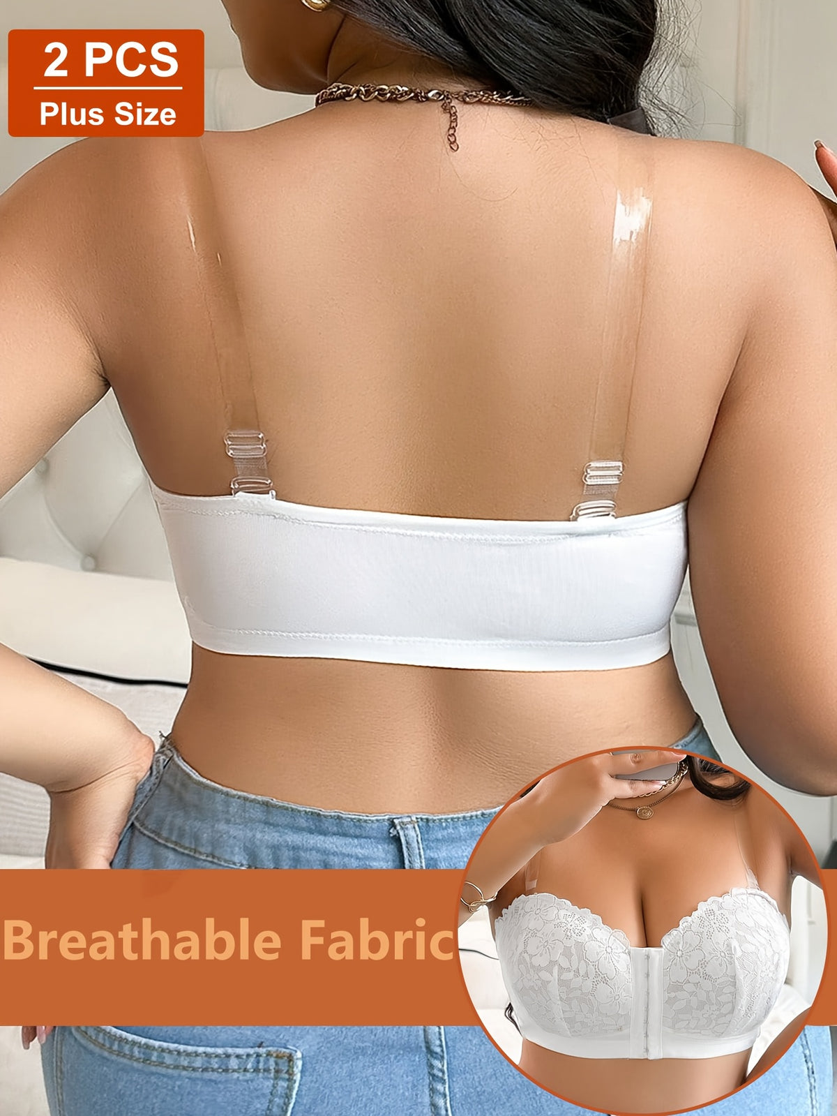 Duo de bandeaux grande taille — Dentelle florale, agrafe devant