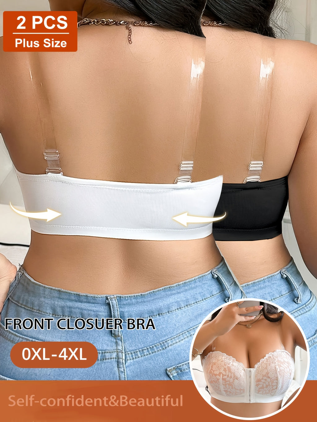 Duo de bandeaux grande taille — Dentelle florale, agrafe devant