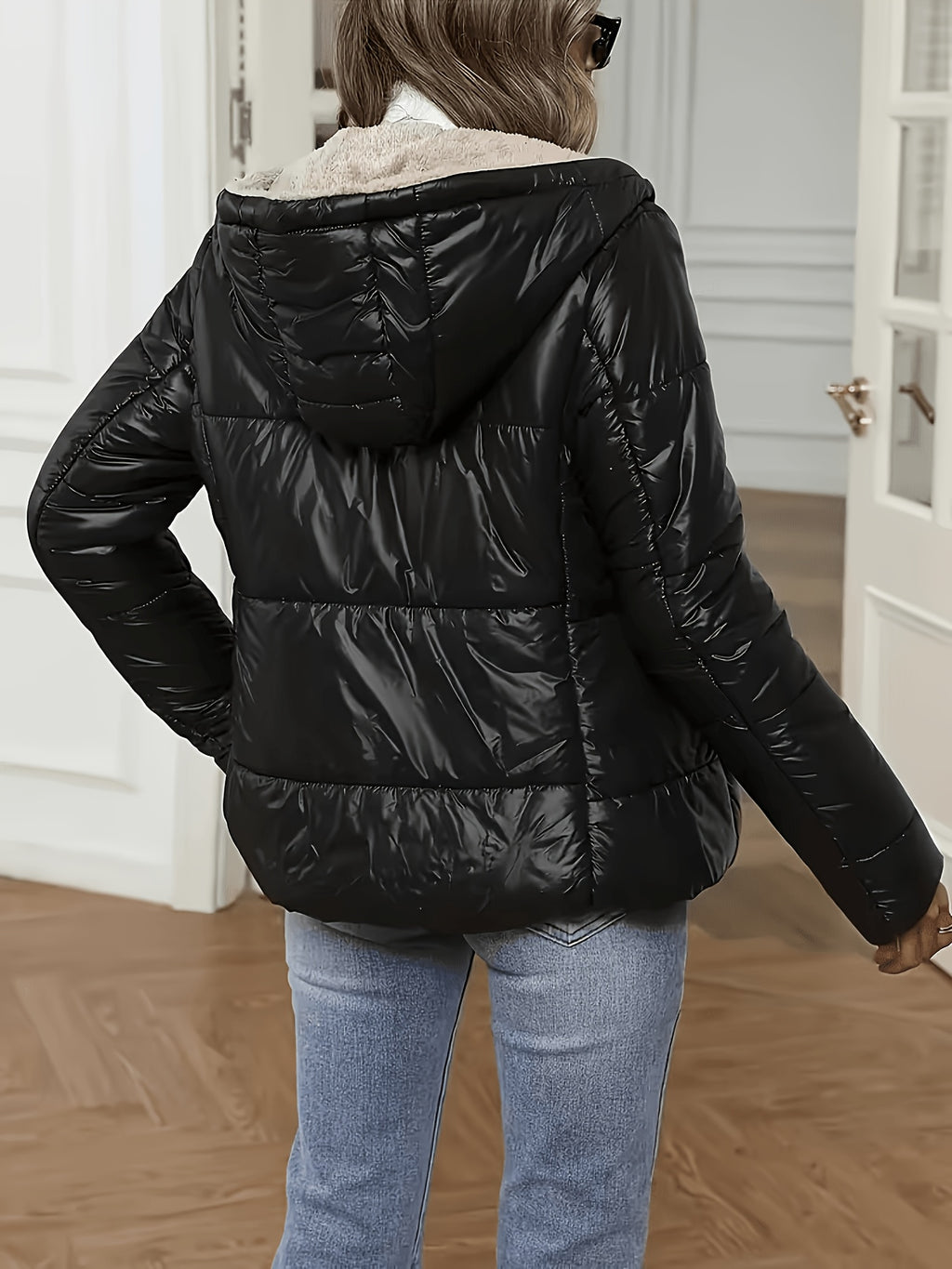 Manteau grande taille, capuche, chaleur d'hiver, coupe-vent, vu de dos