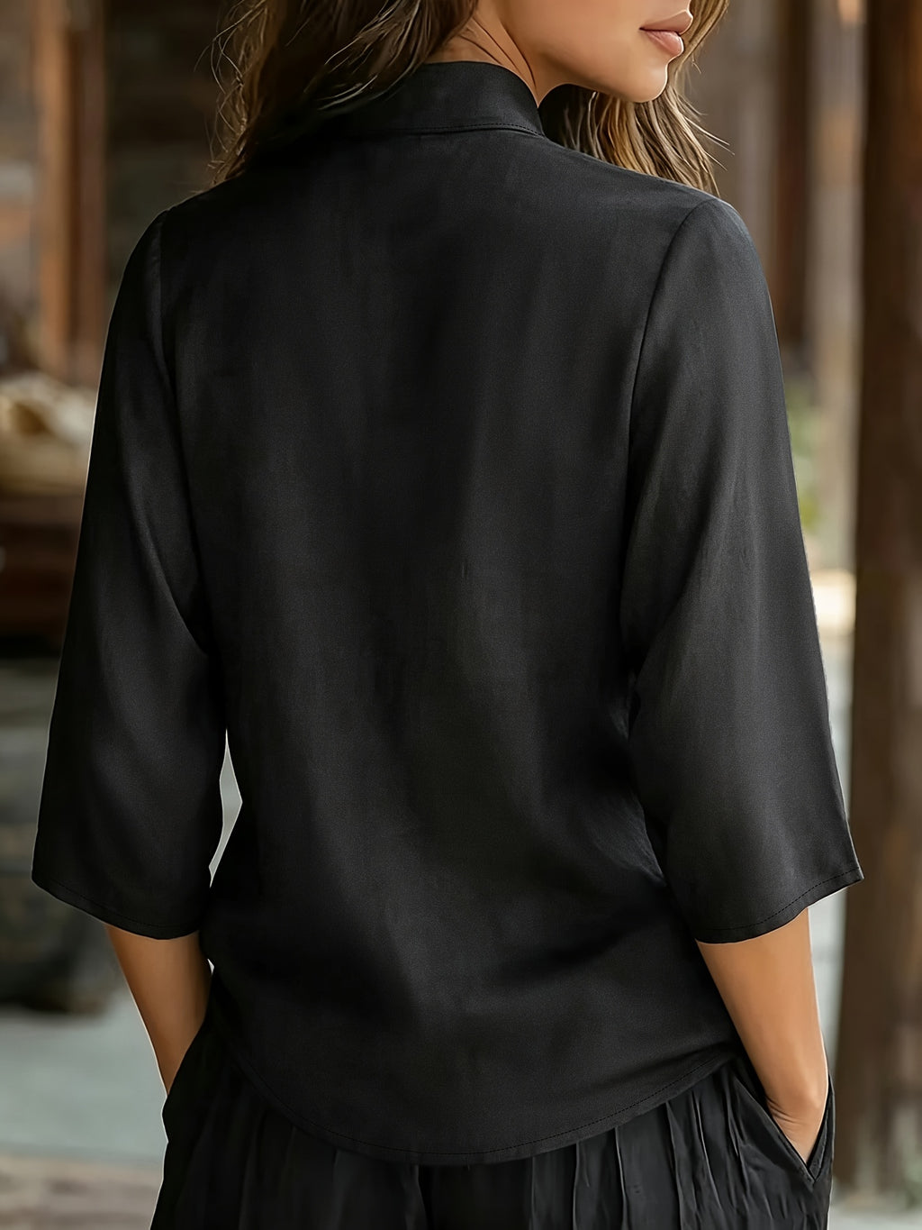 Chemise grande taille, dentelle contrastée, manches longues, toutes saisons, visuel produit
