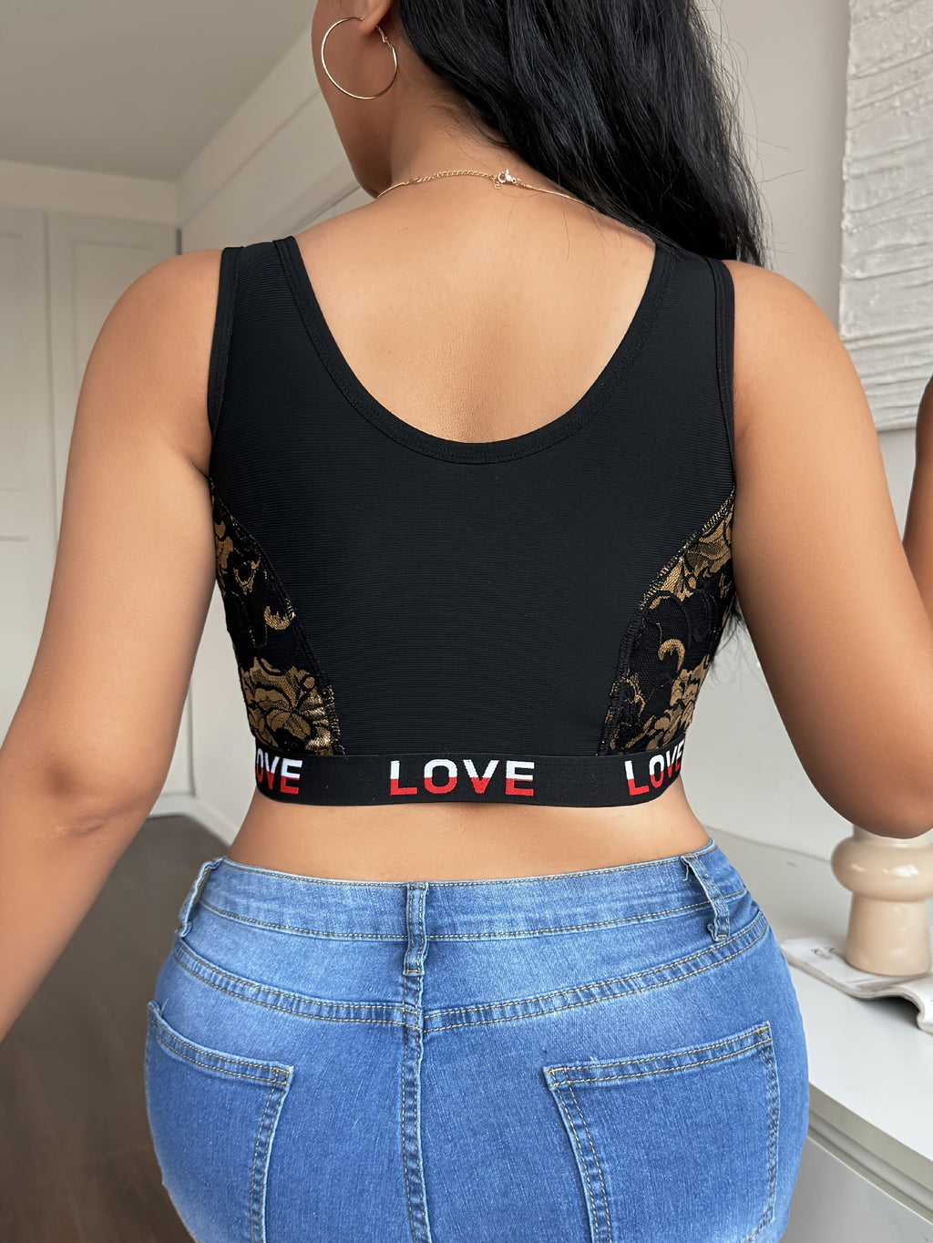 Bustier grande taille — Dentelle deux tons sur fond noir