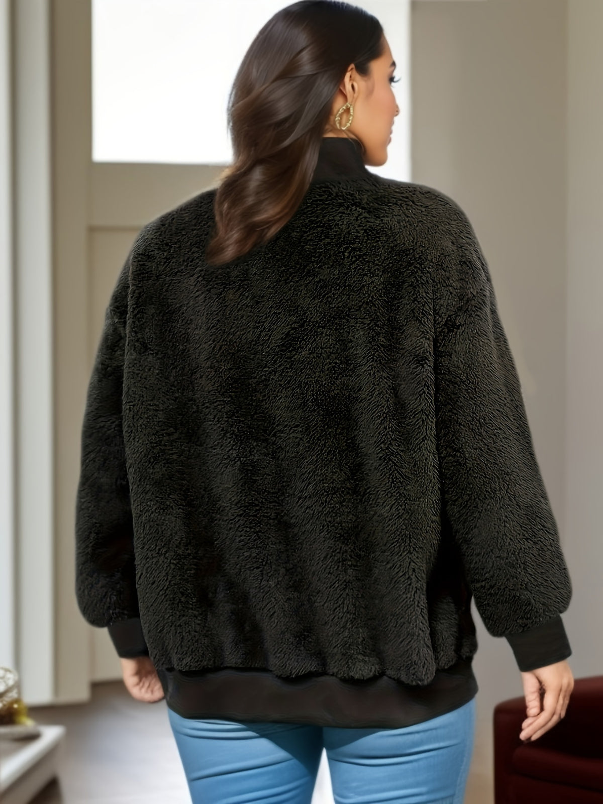 Veste grande taille, col roulé, fermeture zippée, chaleur d'hiver, tissu opaque
