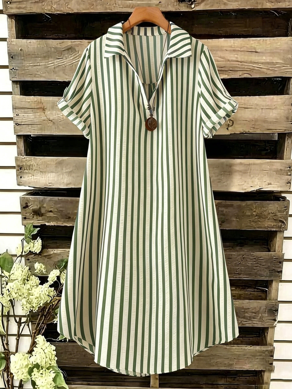 Robe chemise grande taille — Rayée verticale en sept coloris