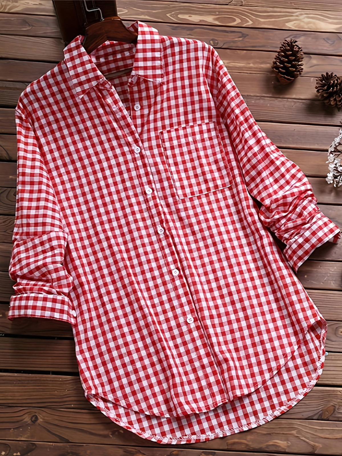 Chemise grande taille à carreaux, coupe ample, boutonnage, manches longues, autre coloris