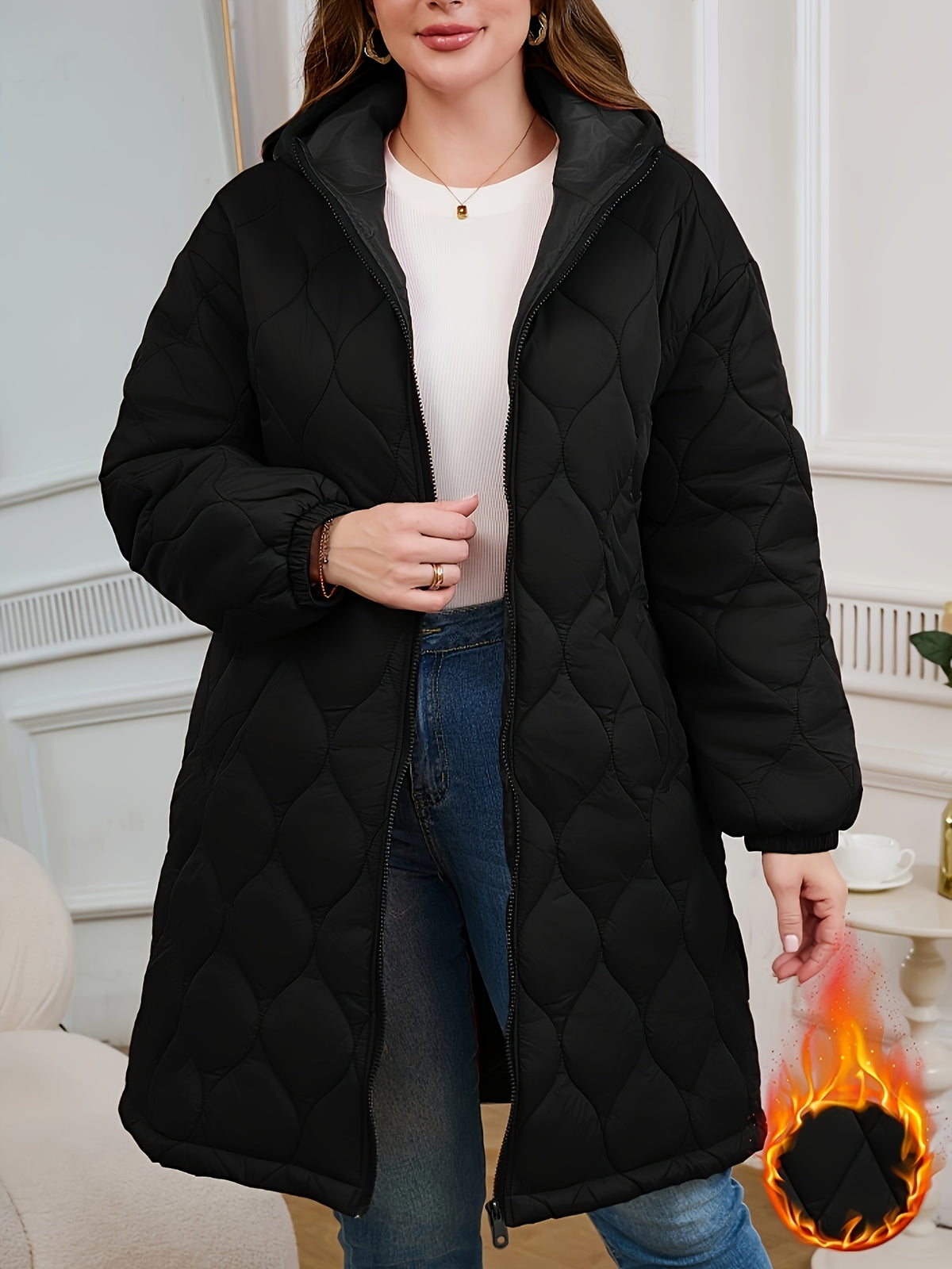 Veste grande taille à imprimé fleuri, coupe oversize, capuche, mise en situation