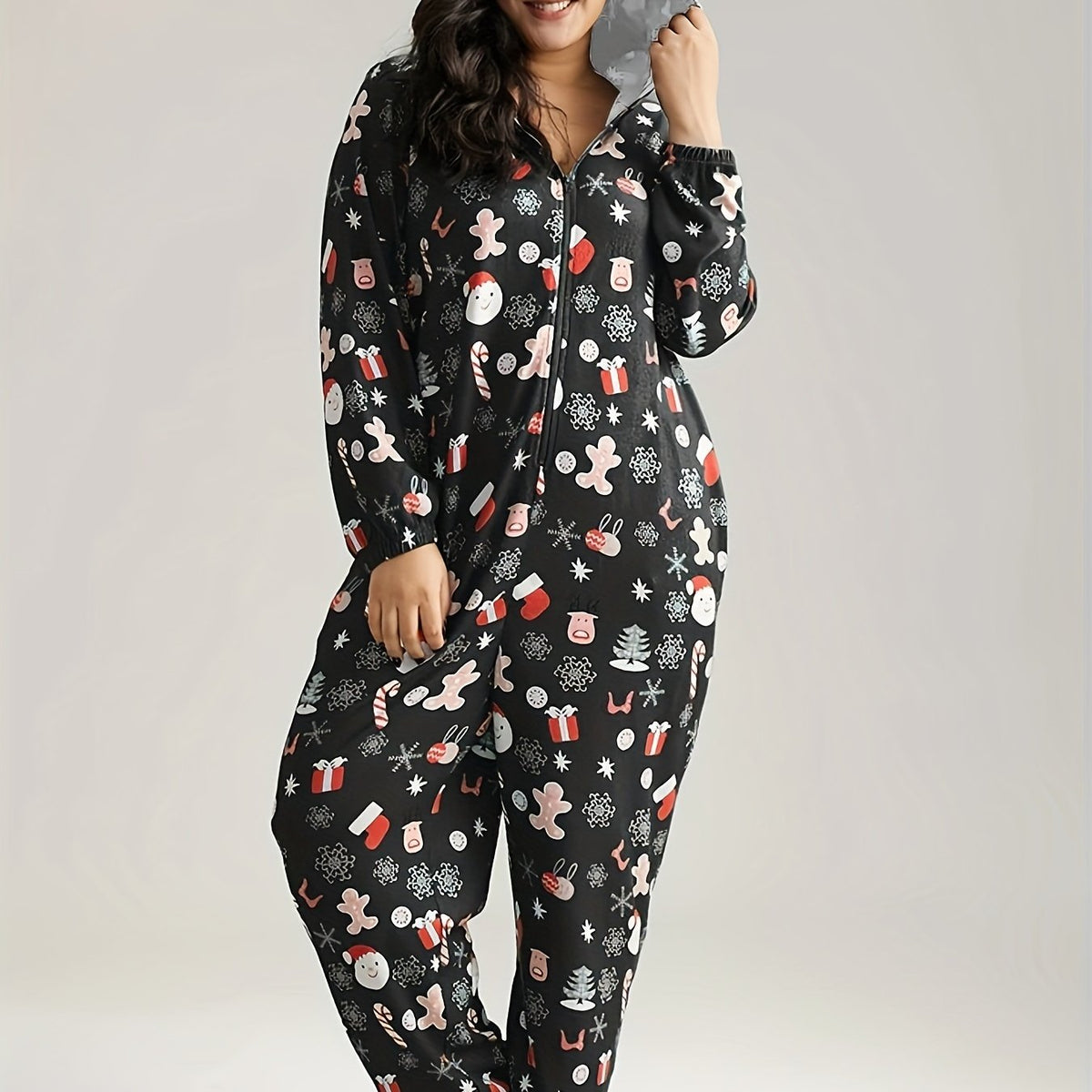 Pyjama grande taille, fermeture zippée, chaleur d'hiver, tissu opaque