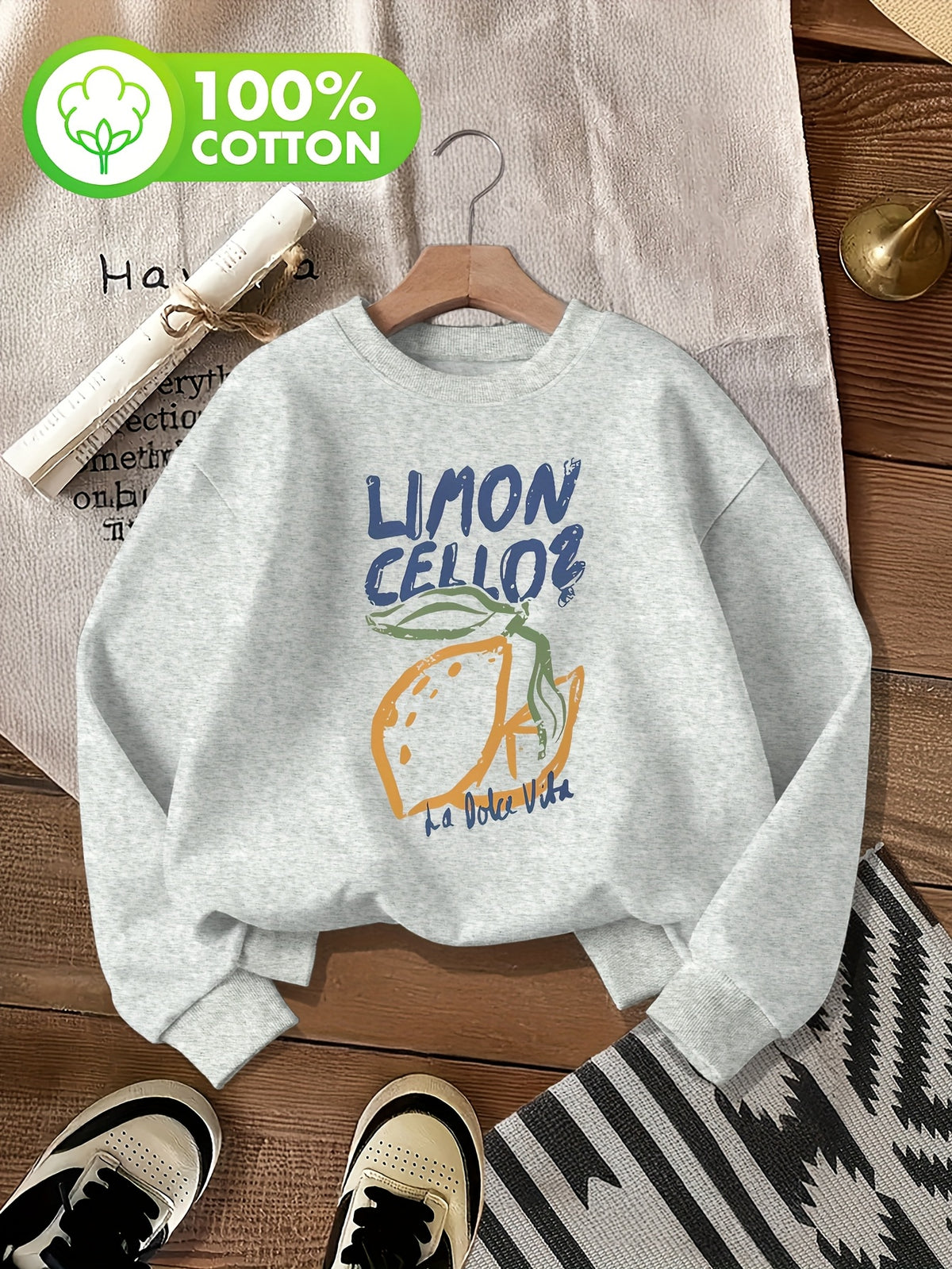 Sweat grande taille, col rond, capuche, toucher naturel