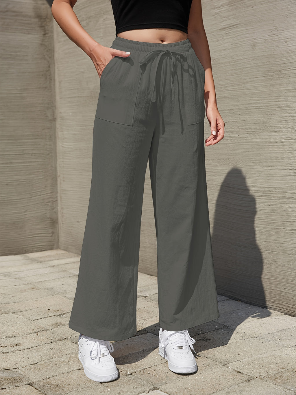 Pantalon en lin grande taille — Sept teintes, poches devant