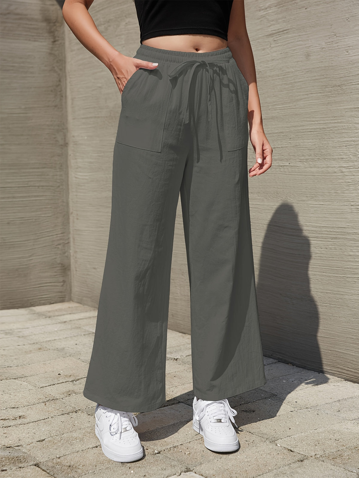 Pantalon en lin grande taille — Sept teintes, poches devant